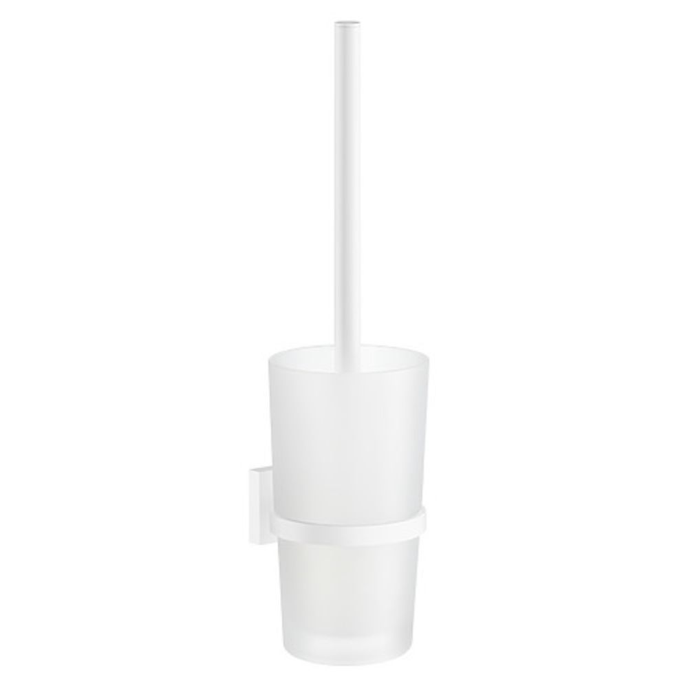 Smedbo RX333 House - Toilet Brush, Matte White/Frosted Glass Container, Height 380 mm